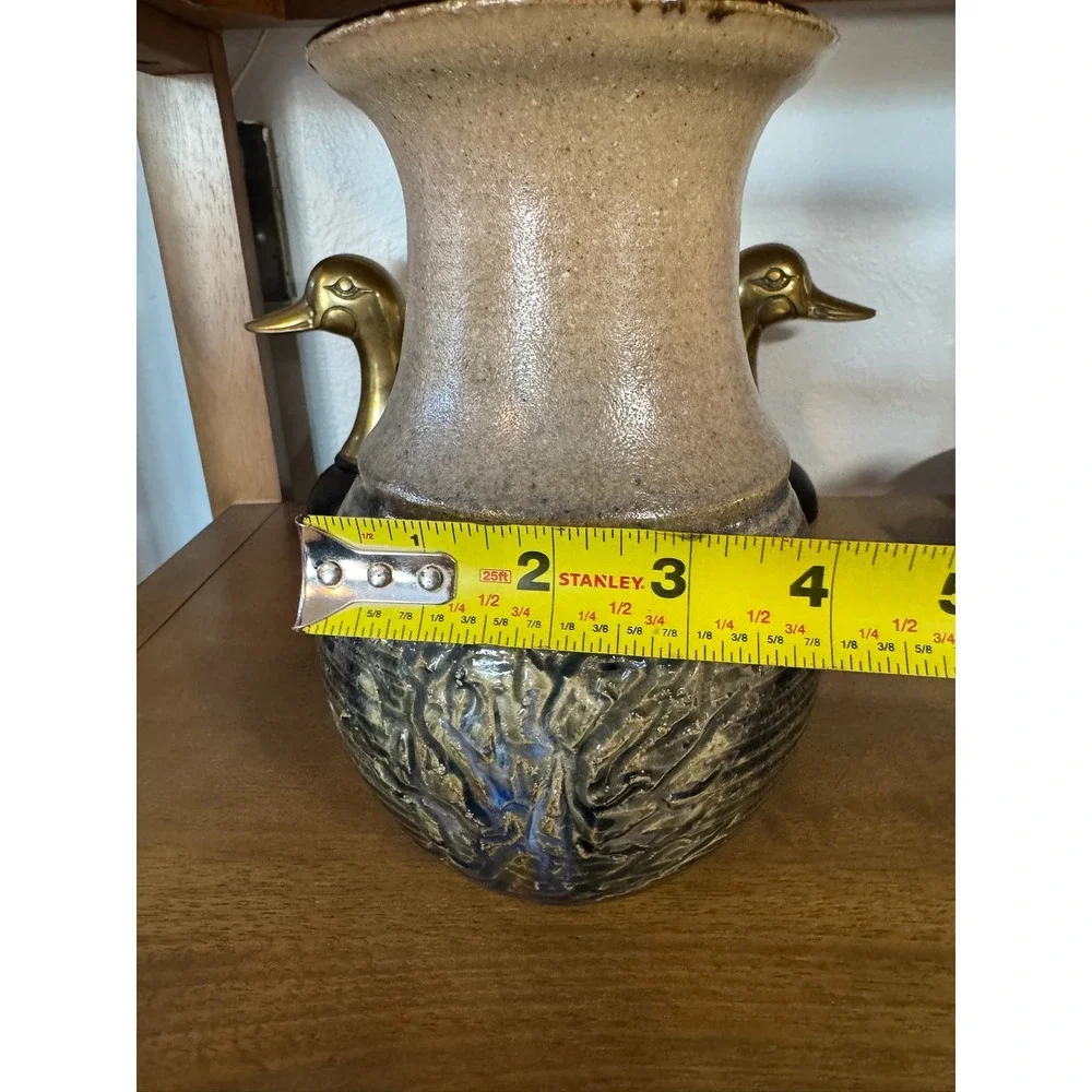 VNTG Handmade‎ Studio Art Pottery Vase Textured Blue & Earth Tones Signed 7904